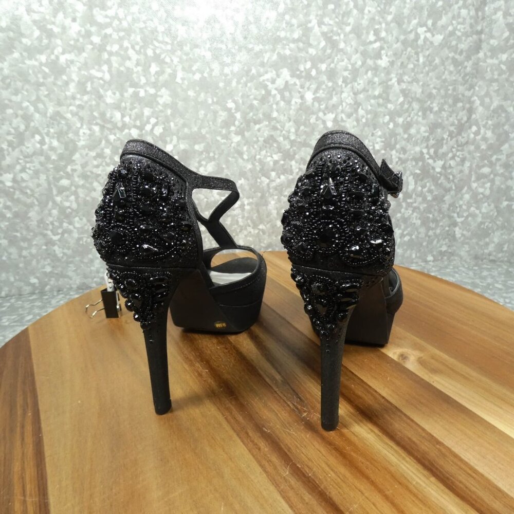 Gianni Bini Heels Black Sparkled Rhinestones Stiletto Peep Toe Shoe - Picture 4 of 12